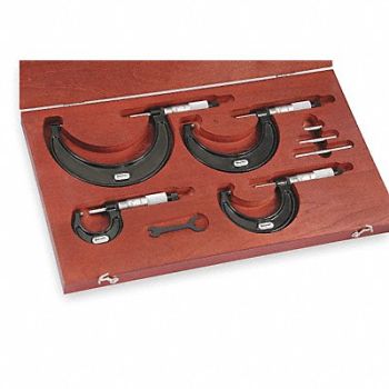 STARRETT Micrometer Set 0 to 4 In 0.0001 In, 2ZUA7