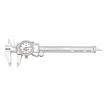STARRETT Dial Caliper w/Case 6 In White, 2ZUE3