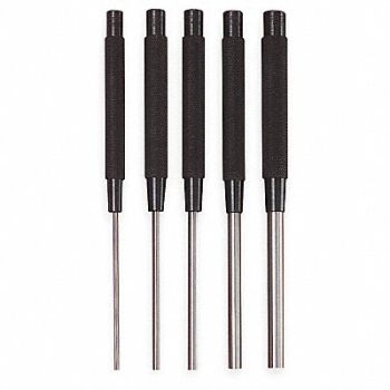 STARRETT Drive Pin Punch Set 5 Pieces Steel, 2ZVJ6