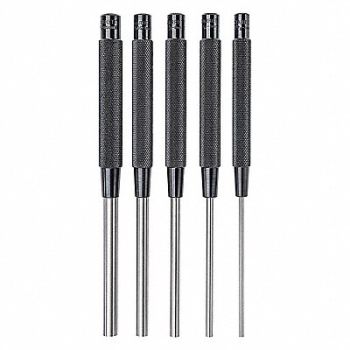 STARRETT Drive Pin Punch Set 5 Pieces Steel, 2ZVJ7