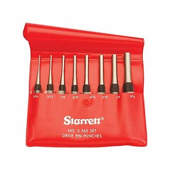 STARRETT Drive Pin Punch Set Not Tether Capable, 30A633