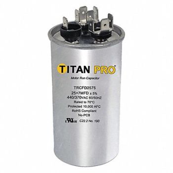 TITAN PRO Dual Run Capacitor 25/75 MFD 4 1/4 H, 30D634