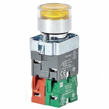DAYTON H6943 Illuminated Push Button 22mm Yellow, 30G207