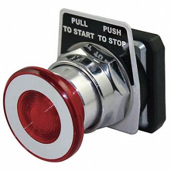DAYTON H7009 Push Button 30mm Push/Pull Mushroom Rd, 30G367