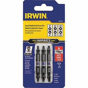 IRWIN Insert Bit Power Dbl End Hex Shank PK3, 55KH01