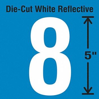 STRANCO INC Die-Cut Reflective Number Label 8 PK5, 30WY87