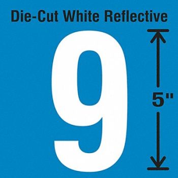 STRANCO INC Die-Cut Reflective Number Label 9 PK5, 30WY88