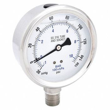 PIC GAUGES Compound Gauge 30 in Hg Vac to 160 psi, 30ZV81