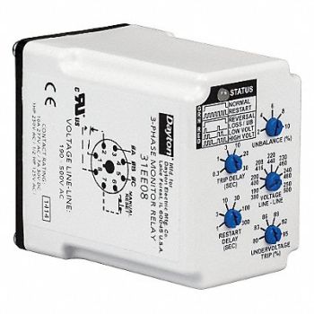 DAYTON Phase Monitor Relay 190-500VAC Plug SPDT, 31EE08