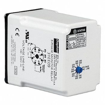 DAYTON Phase Monitor Relay 190-500VAC Plug SPDT, 31EE09