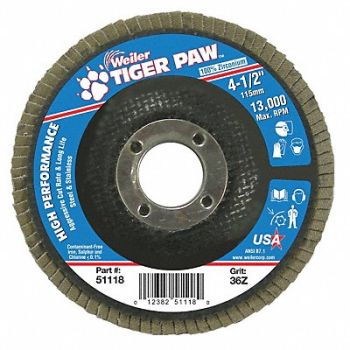 WEILER H7361 Fiber Disc 4 1/2 in Dia 7/8in Arbor, 31GG13