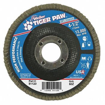 WEILER H7361 Fiber Disc 4 1/2 in Dia 7/8in Arbor, 31GG15