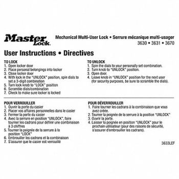 MASTER LOCK Instruction Magnet PK10, 31MH12