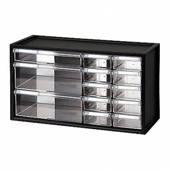 WESTWARD Bin Cab 13ClrDrwr Blk 9 3/4 H ClearDrwr, 31TT94