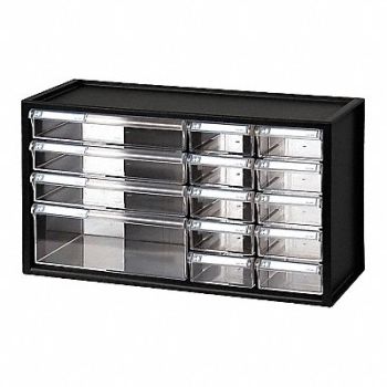 WESTWARD Bin Cab 14ClrDrwr Blk 9 3/4 H ClearDrwr, 31TT95