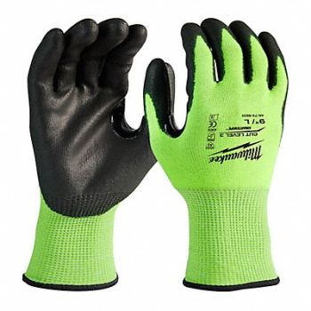 MILWAUKEE HIGH VIS GLOVE CUT 3 L PK12, 327WK4