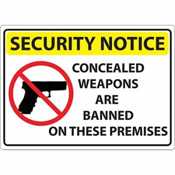 ZING Concealed Carry Sign 10in x 14in Plastic, 32KJ84