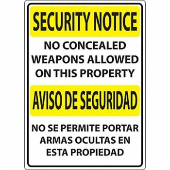 ZING Concealed Carry Sign 14in x 10in Plastic, 32KJ99