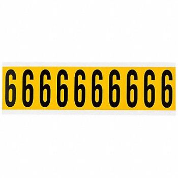 BRADY Number Label 6 2-1/4in.Hx7/8in.W Vinyl, 32ME76
