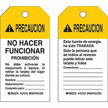 BRADY Caution Tag 5-3/4inHx3inW No Grommt PK25, 32MJ24