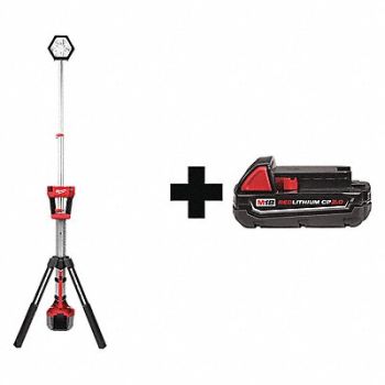 MILWAUKEE Cordless Tripod Light Battery Incl, 338AH8