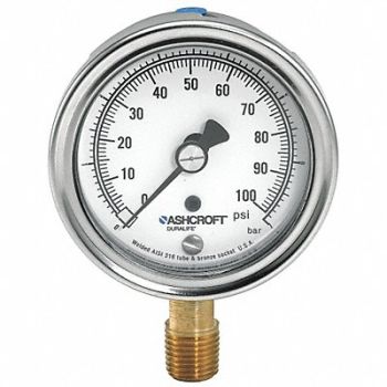 ASHCROFT Gauge Pressure 0 to 300 psi Glycerin, 33HR85