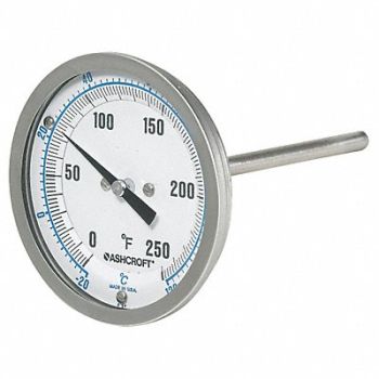 ASHCROFT Dial Thermometer Bi-Metallic 9 in Stem, 33HT57