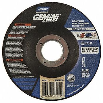 NORTON Wheel T27 4-1/2 x .045 x 7/8, 33N346