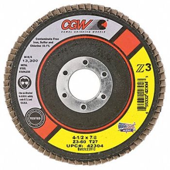 CGW ABRASIVES Flap Disc 60 Grit Poly-Cotton, 33TH62