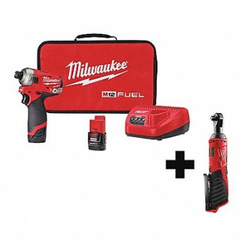 MILWAUKEE Cordless Impact Driver Kit 1/4 Drive, 349AJ6
