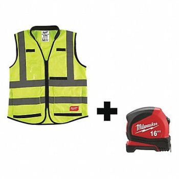 MILWAUKEE High Visibility Vest L/XL Yellow/Green, 349EV6
