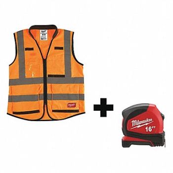 MILWAUKEE High Visibility Vest S/M Orange/Red, 349EV8