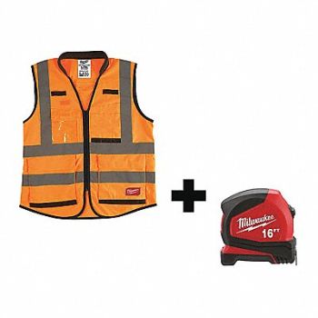 MILWAUKEE High Visibility Vest L/XL Orange/Red, 349EV9