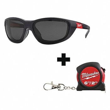 MILWAUKEE Safety Glasses Smoke Lens Black Frame, 349EW1
