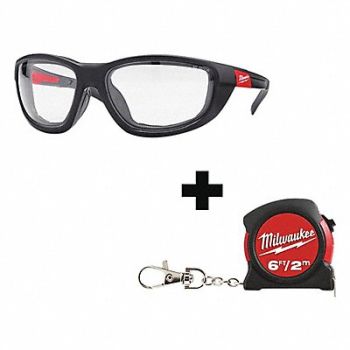 MILWAUKEE Safety Glasses Clear Lens Black Frame, 349EW2
