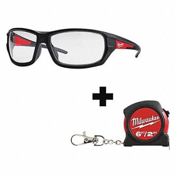 MILWAUKEE Safety Glasses Unisex Clear Lens, 349EW4