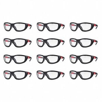 MILWAUKEE Safety Glasses 12 pk Clear Lens, 349EX1