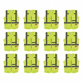 MILWAUKEE High Visibility Vest 12 pk L/XL, 349EX5