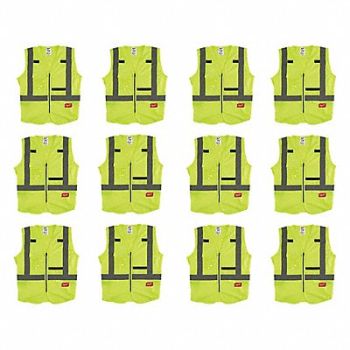 MILWAUKEE High Visibility Vest 12 pk L/XL, 349EX6
