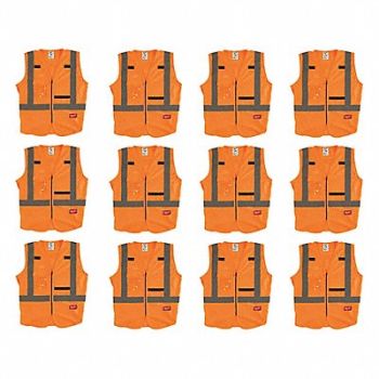 MILWAUKEE High Visibility Vest 12 pk 3XL/4XL, 349EY4