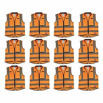 MILWAUKEE High Visibility Vest 12 pk L/XL, 349EZ3