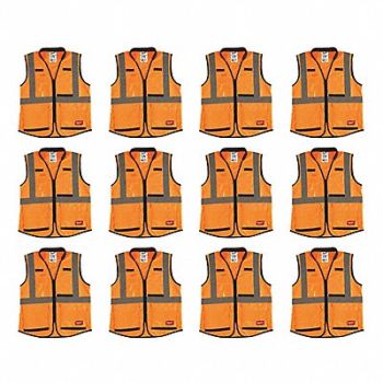 MILWAUKEE High Visibility Vest 12 pk L/XL, 349EZ4