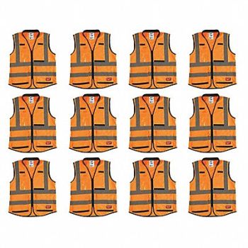 MILWAUKEE High Visibility Vest 12 pk 3XL/4XL, 349EZ5