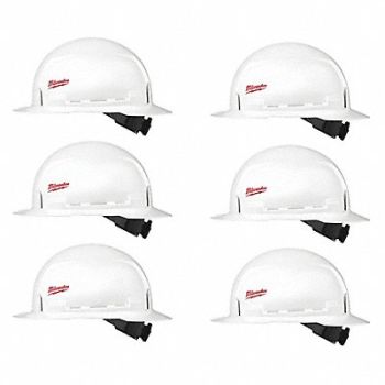 MILWAUKEE Hard Hat White 6 pk Front Brim, 349FA0