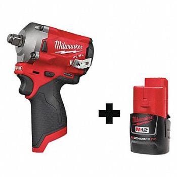 MILWAUKEE Impact Wrench Bare Tool Battery 12VDC, 349VF8