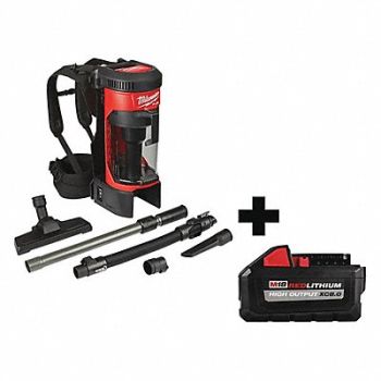 MILWAUKEE Cordless Backpack Vacuum Dry Pickup, 349VH3