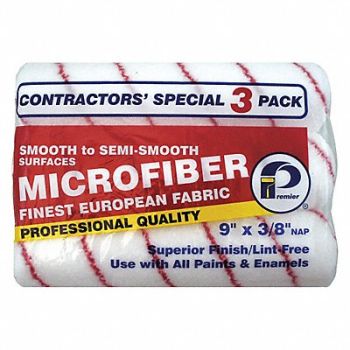 PREMIER Microfiber Roller 9 L 3/8 Nap PK3, 34AN69