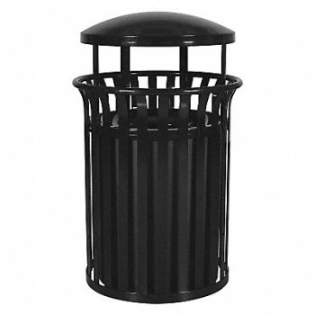TOUGH GUY J6409 Trash Can 37 gal Black Steel, 34AU85