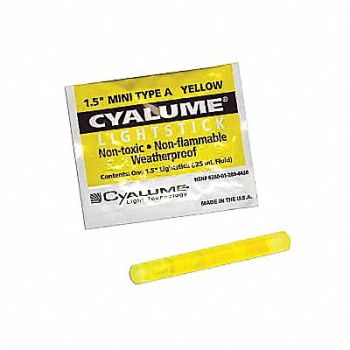 CHEMLIGHT BY CYALUME TECHNOLOGIES Lightstick Yellow 4 hr 1-1/2 in L PK50, 34AZ39