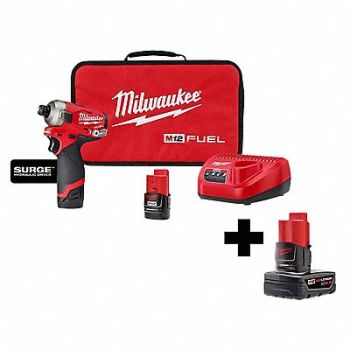 MILWAUKEE Impact Driver Kit 1/4 in Hex Drive 12VDC, 356XG1